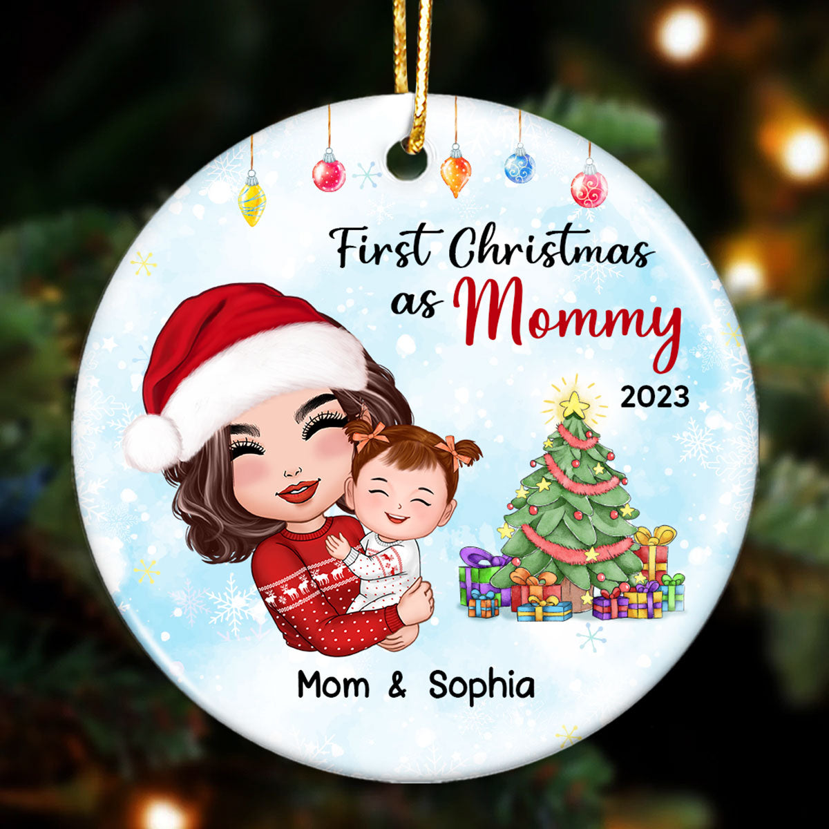 First Christmas As Mommy Grandma Personalized Circle Ornament