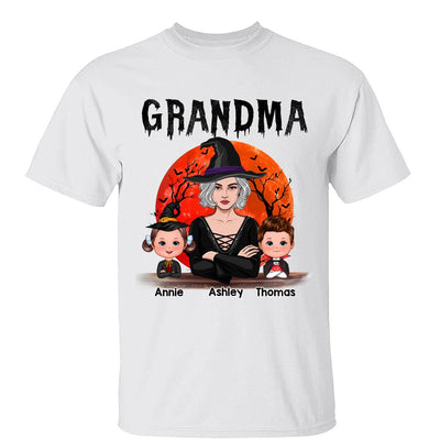 Grandma Mom Witch With GrandKids Halloween Woman Vector Personalized Shirt