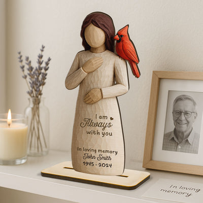 Always With You Cardinal & Woman 3D Effect Personalized Standing Wooden Plaque, Memorial Sympathy Gift