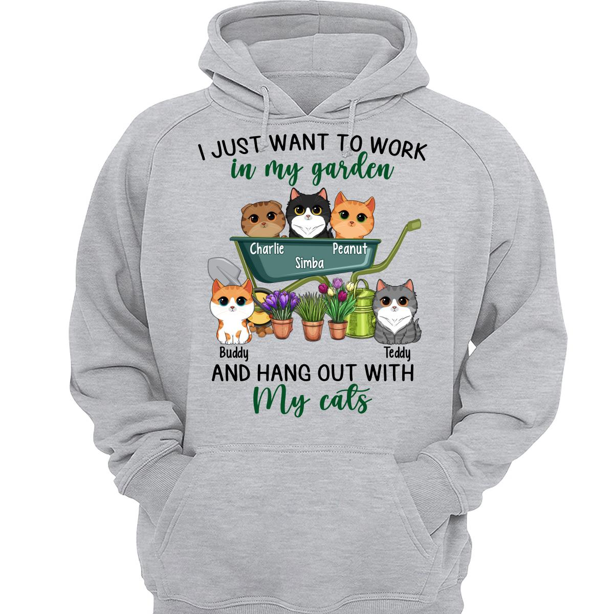 Work In Garden And Hang Out With Cats Cute Cat Vector Personalized Shirt