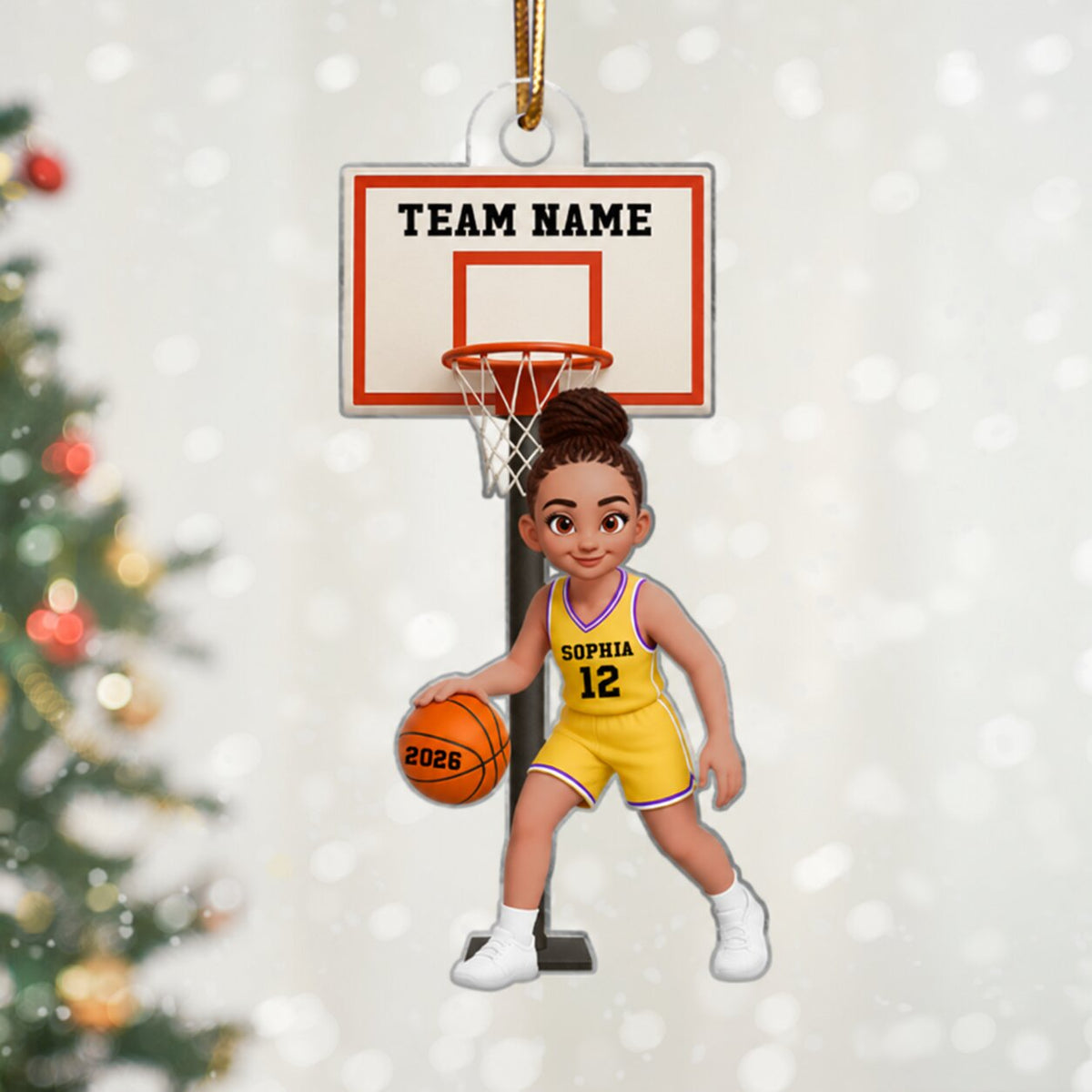 Basketball Girl Playing On Court 3D Effect - Personalized Acrylic Ornament - Christmas Gift For Teen Girls, Daughters, Granddaughters