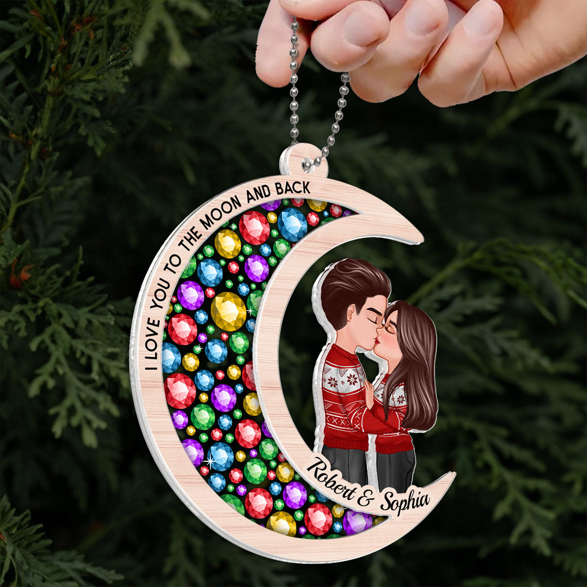Gorgeous Moon Couple Christmas Personalized 2-Layer Acrylic Ornament