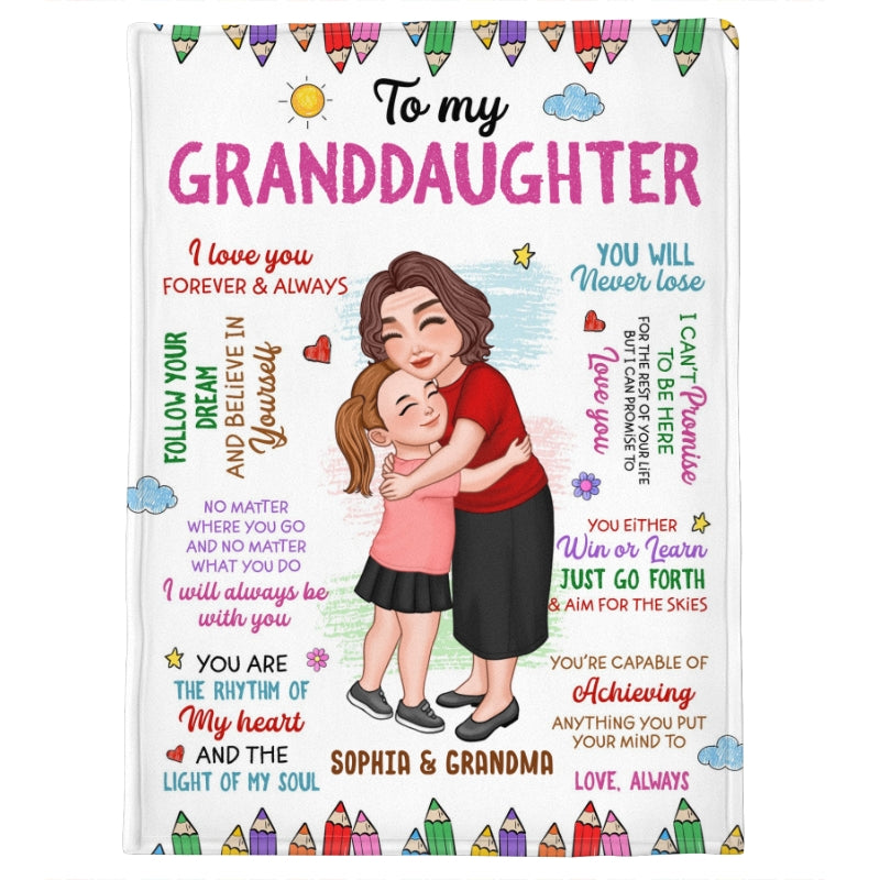 Colorful To My Grandson Granddaughter Crayon Personalized Fleece Blanket