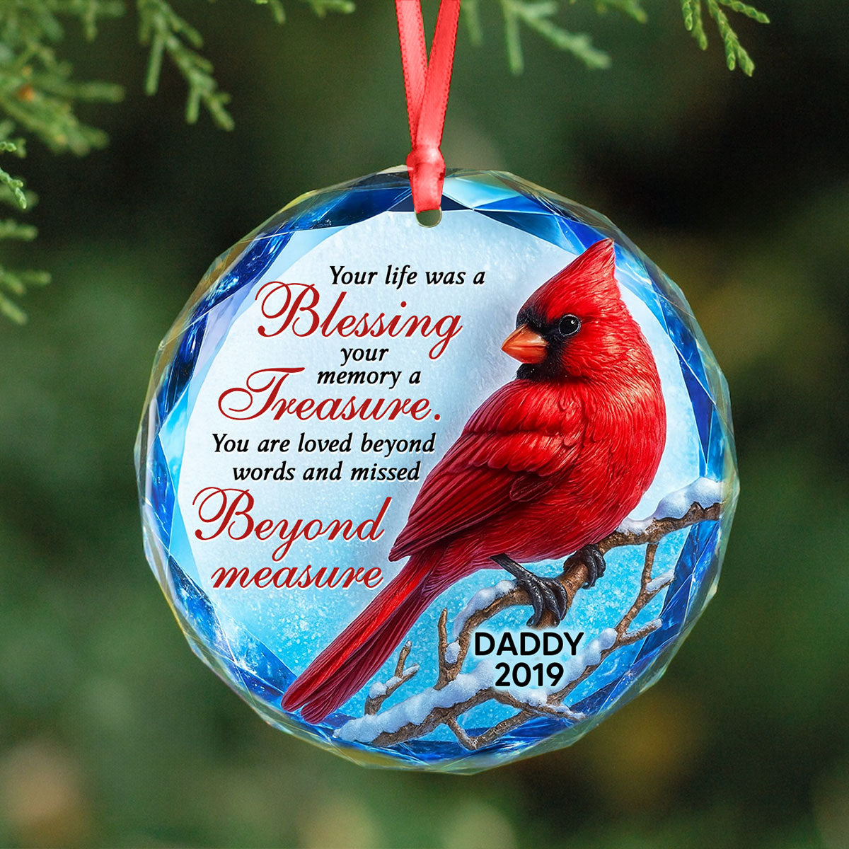 Your Life Was a Blessing 3D Effect - Personalized Glass Ornament - Heartwarming Christmas Keepsake for Loved Ones