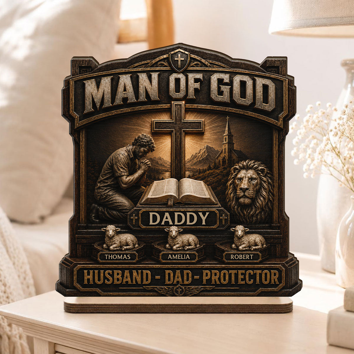 Man Of God - Personalized 2-Layered Wooden Plaque - Father's Day Gift For Dad, Husband, Grandpa, Christian Dad