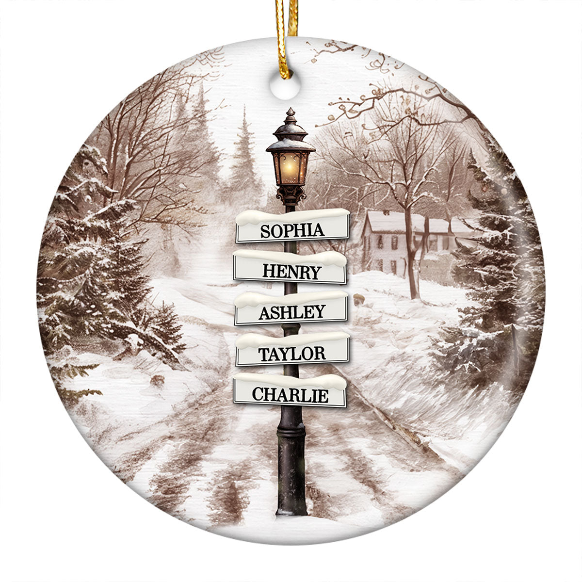 Vintage Christmas Signpost Family Personalized Ceramic Ornament
