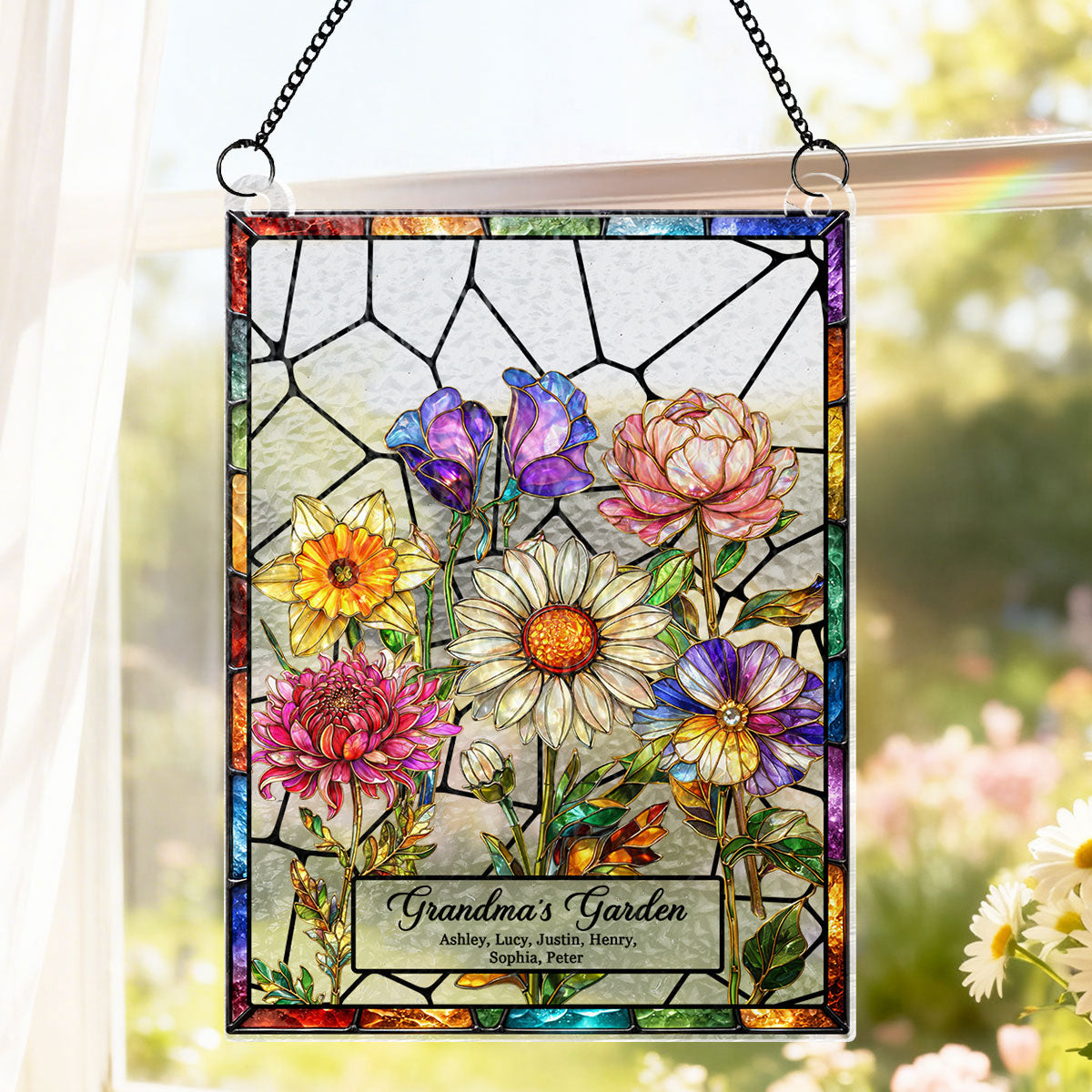 Custom Birth Flowers Art Grandma Garden - Personalized Suncatcher - Sentimental Mother's Day Gift for Grandma, Mom, Wife