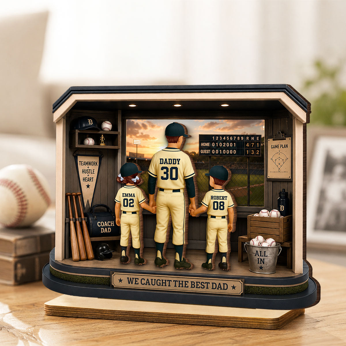 Home Run Baseball Dad & Kids - Personalized 2-Layered Wooden Plaque - Father's Day Gift For Dad, Husband