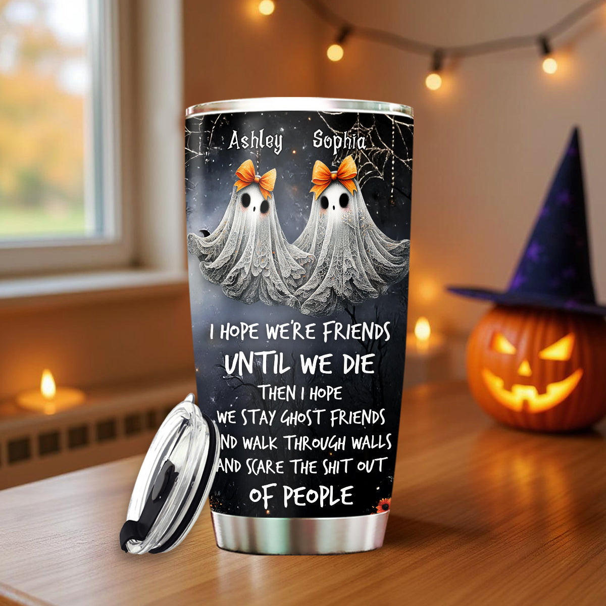 Ghoulmates Besties Personalized Tumbler, Halloween Gift for Best Friends