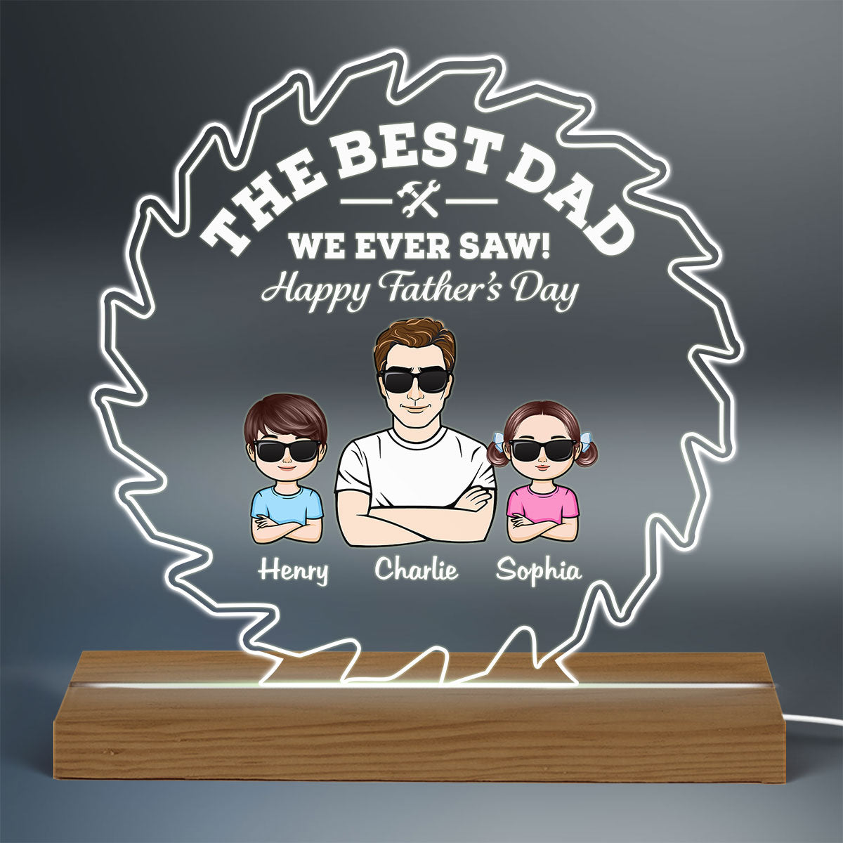 Best Dad Grandpa We Ever Saw Blade Personalized Warm Custom Shape LED Night Light