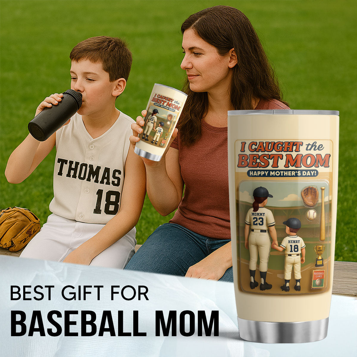 We Caught the Best Mom Baseball Custom Figure Personalized Tumbler, Gift for Mom, Gift for Wife