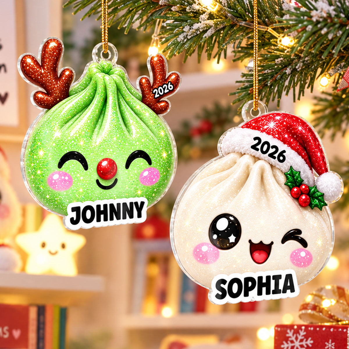 Christmas Dumpling Dim Sum Custom Name - Personalized Acrylic Ornament - Christmas Gift, Keepsake For Kids, Teenagers
