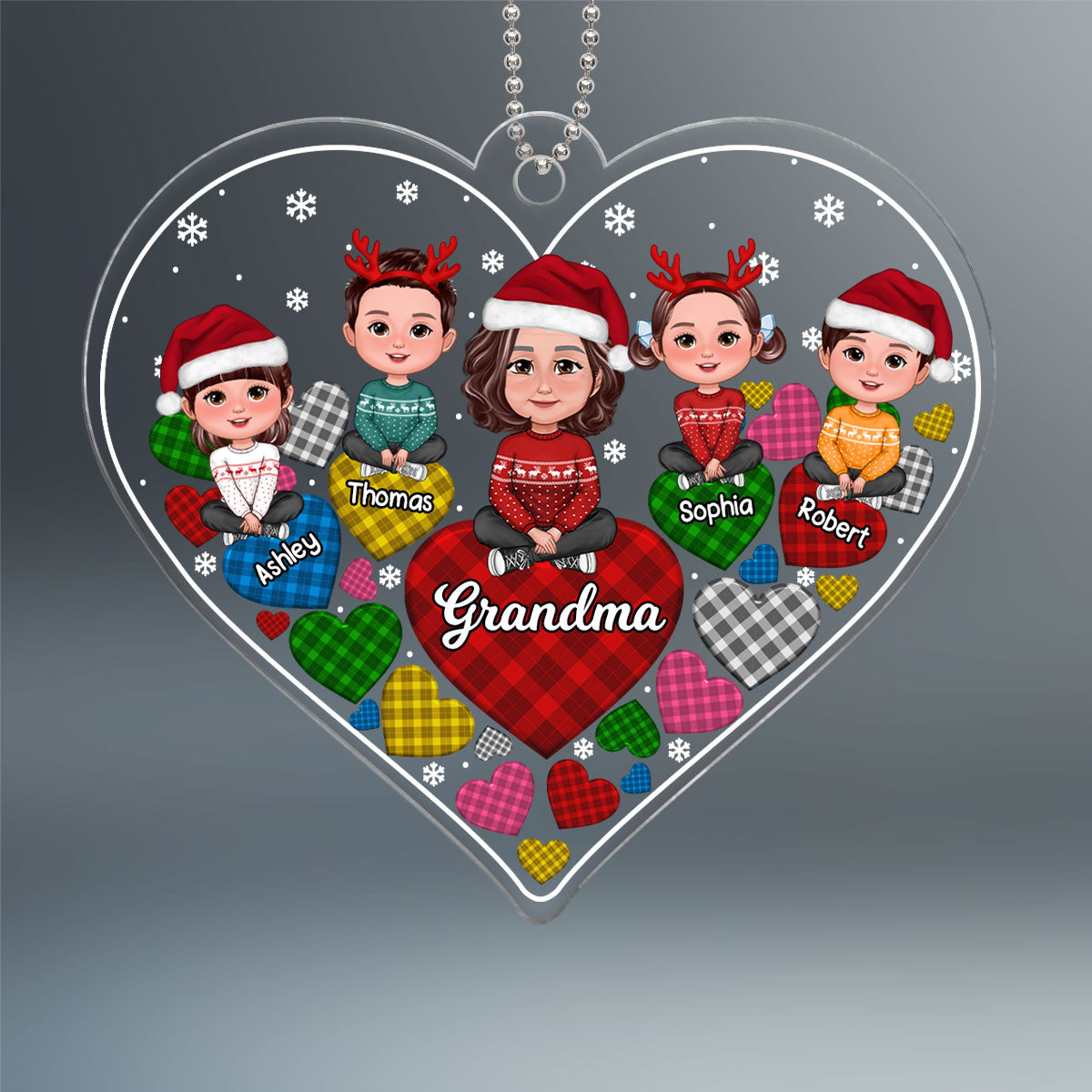 Hearts In Hearts Christmas Grandma Grandkids Personalized Acrylic Ornament