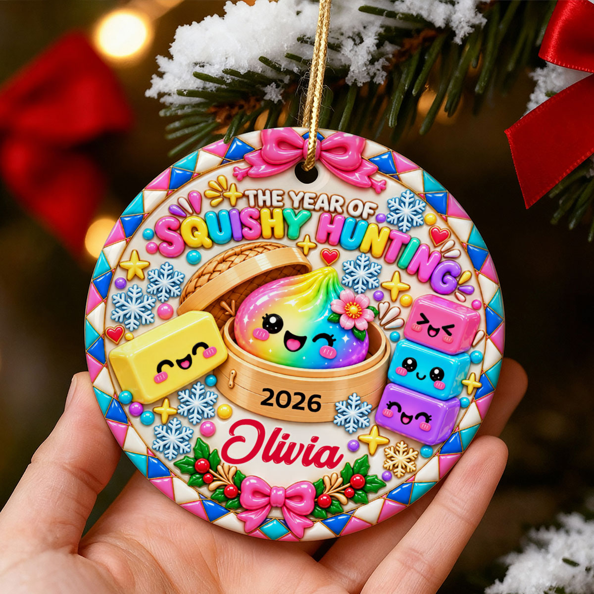 The Year of Squishy Hunting - Personalized Ceramic Ornament - Christmas Gift for Daughter, Granddaughter, Children