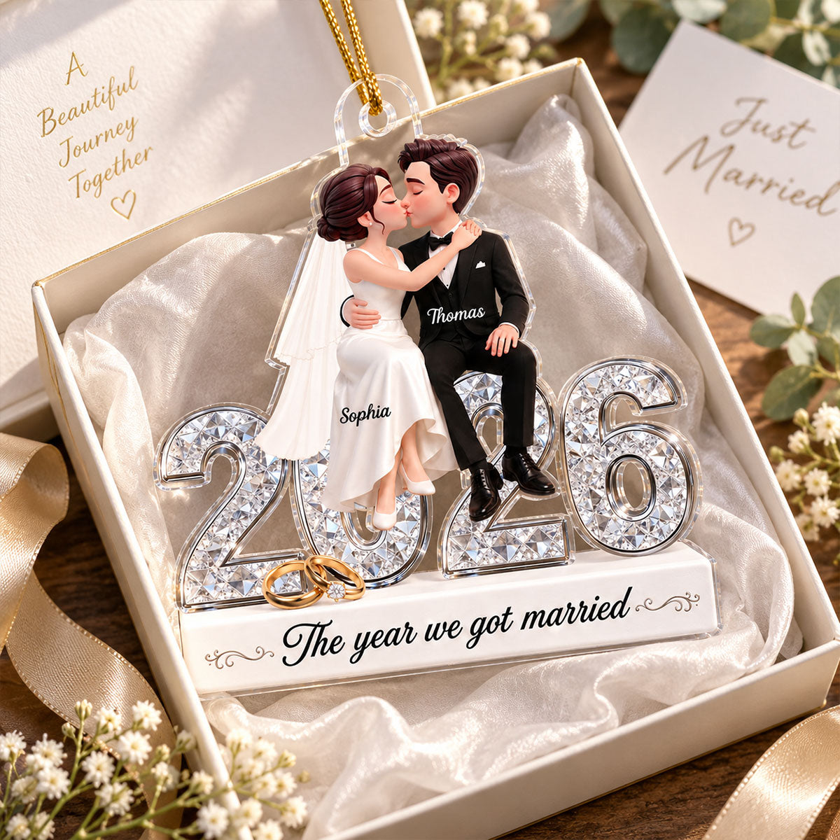 The Year We Got Married Sparkle 2D Flat - Personalized Acrylic Ornament - Christmas Keepsake