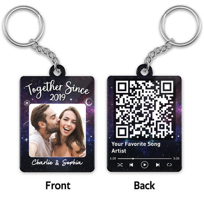 Couple Custom Photo Galaxy Night Favorite Song Scannable QR Code Personalized Acrylic Keychain