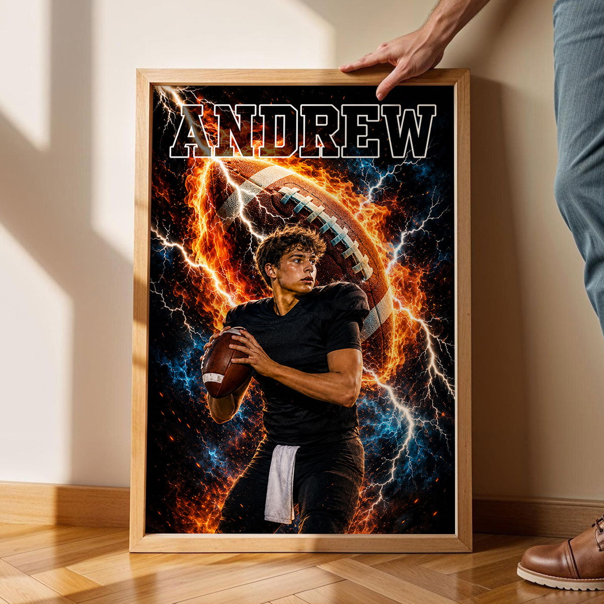 Football On Fire Photo Insert - Personalized Poster - Trending Gift For Boy, Girl