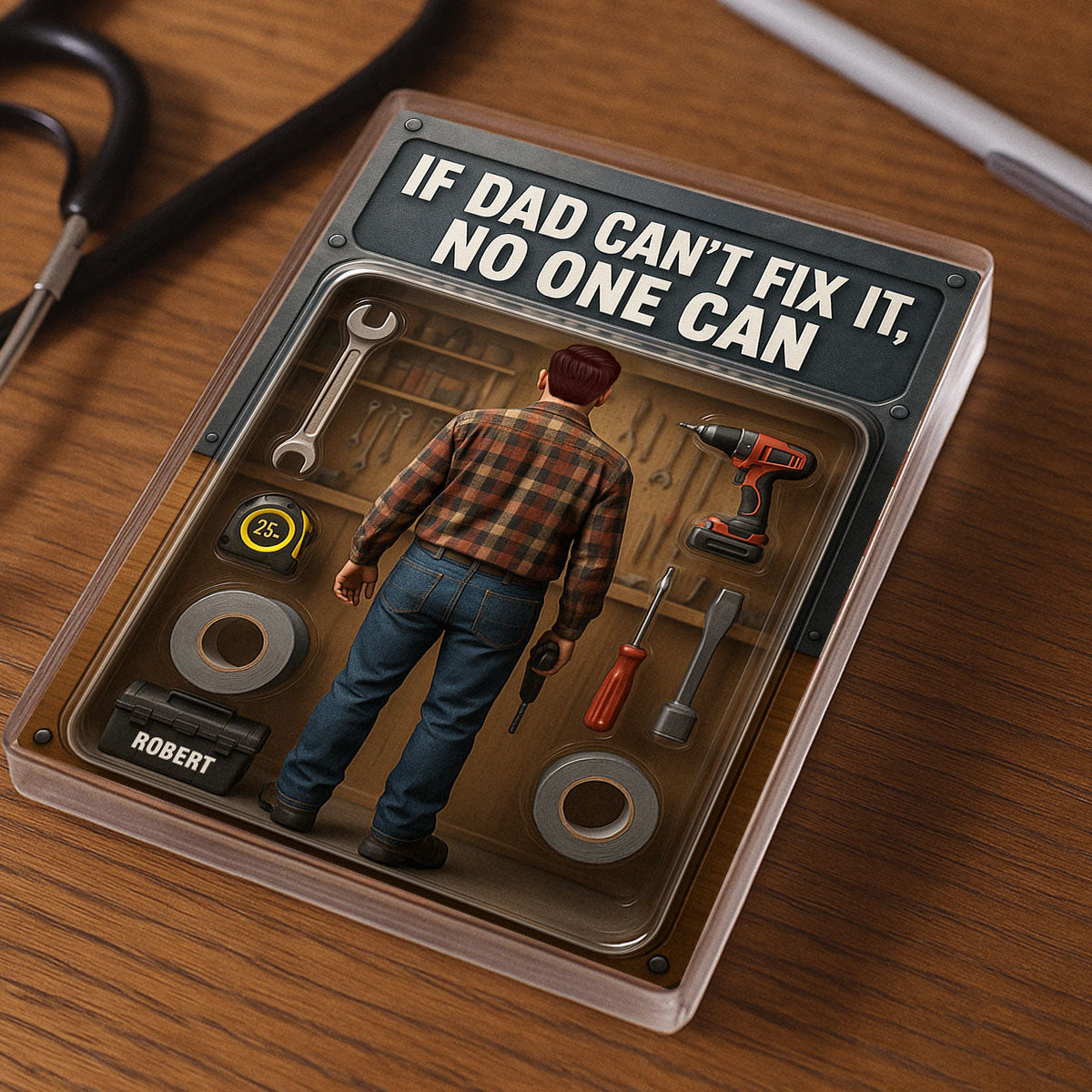 3D Effect If Dad Can't Fix It No One Can Custom Figure Personalized Flat Rectangle Acrylic Block