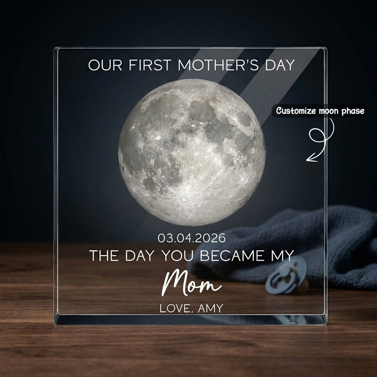 The Day You Became My Mom Custom Moon Phase First Mother's Day - Personalized Acrylic Block Plaque - First Mother's Day Gift For New Mom