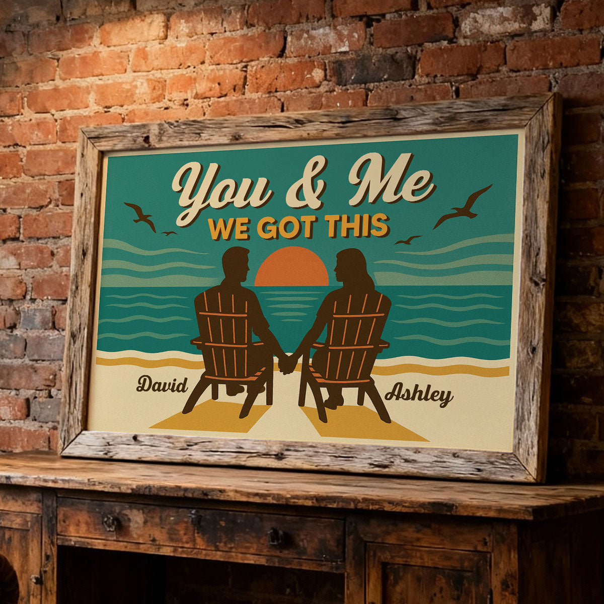 Eternal Love Couple Beach Landscape Retro Vintage Style - Personalized Poster