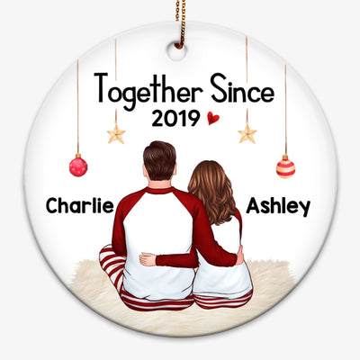 Back View Pajamas Couple Christmas Personalized Circle Ornament