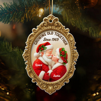 Vintage Golden Frame 3D Effect Mr Mrs Clause - Personalized Acrylic Ornament - Christmas Gift For Couples