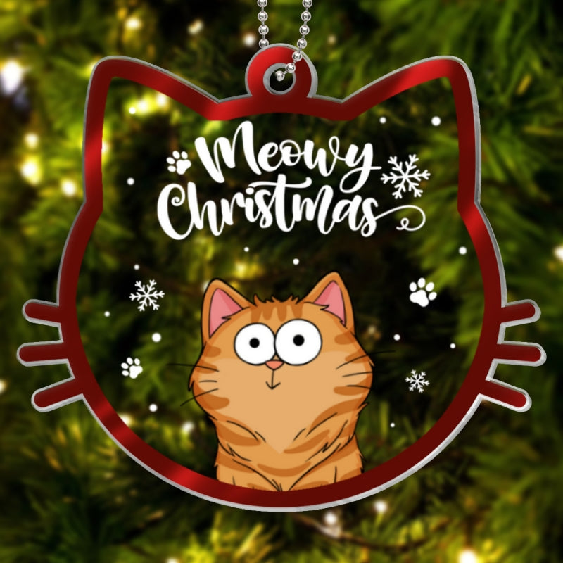 Cat Face Fluffy Funny Cats Expressions Christmas Personalized Acrylic Ornament