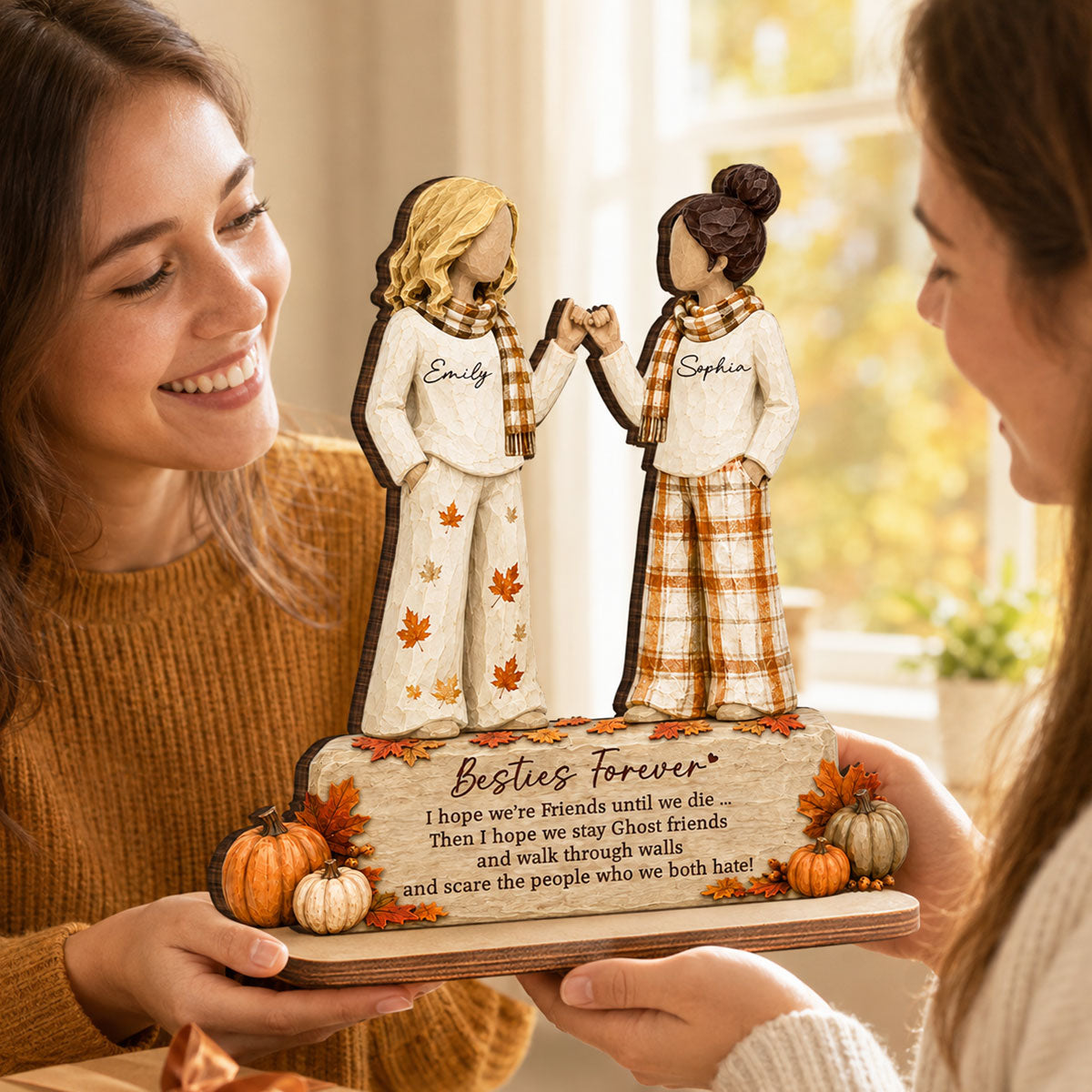 Trending Fall Season Besties Forever Pinky Promise - Personalized 2-Layered Wooden Plaque - Friendship Keepsake