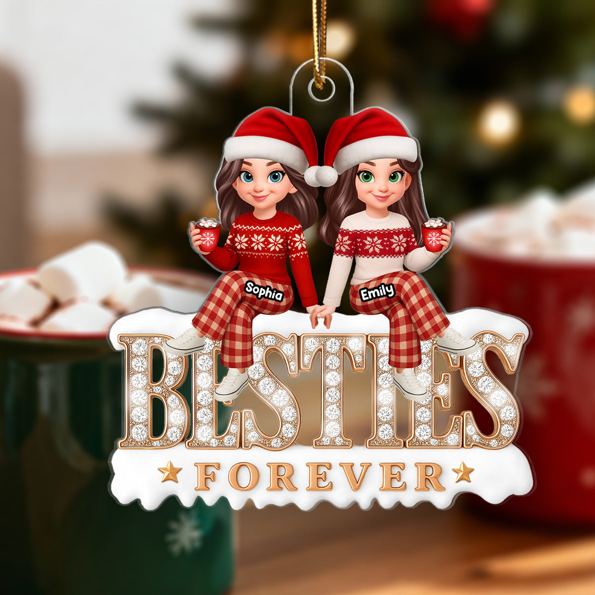 [BUY 1 GET 1 FREE] 3D Shining Effect Besties Forever - Personalized Acrylic Ornament - Gift For Best Friends