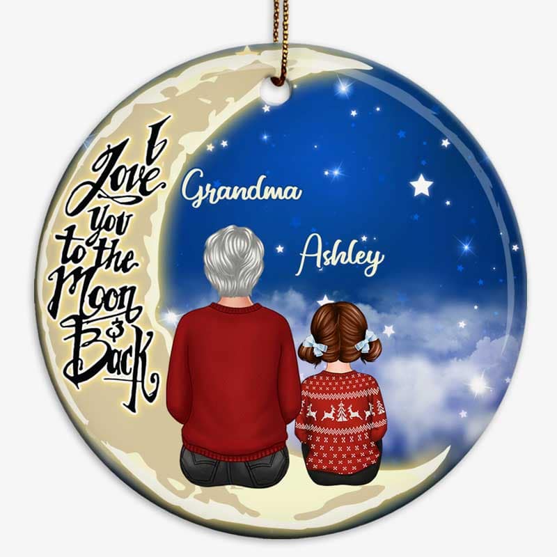 Grandma Grandkid On Moon Personalized Circle Ornament