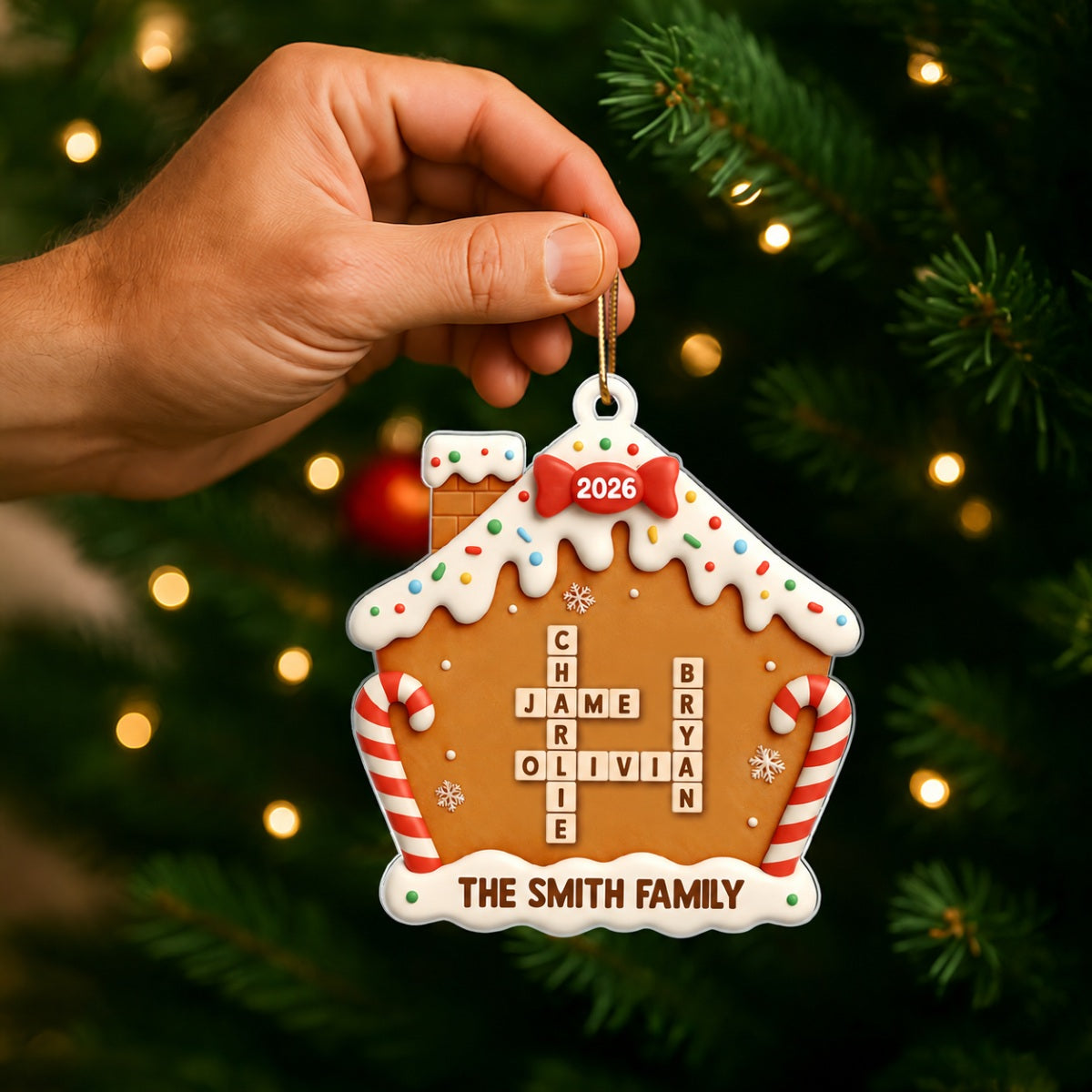 Family Name Crossword Cake House - Personalized Acrylic Ornament - Special Christmas Gift For Family