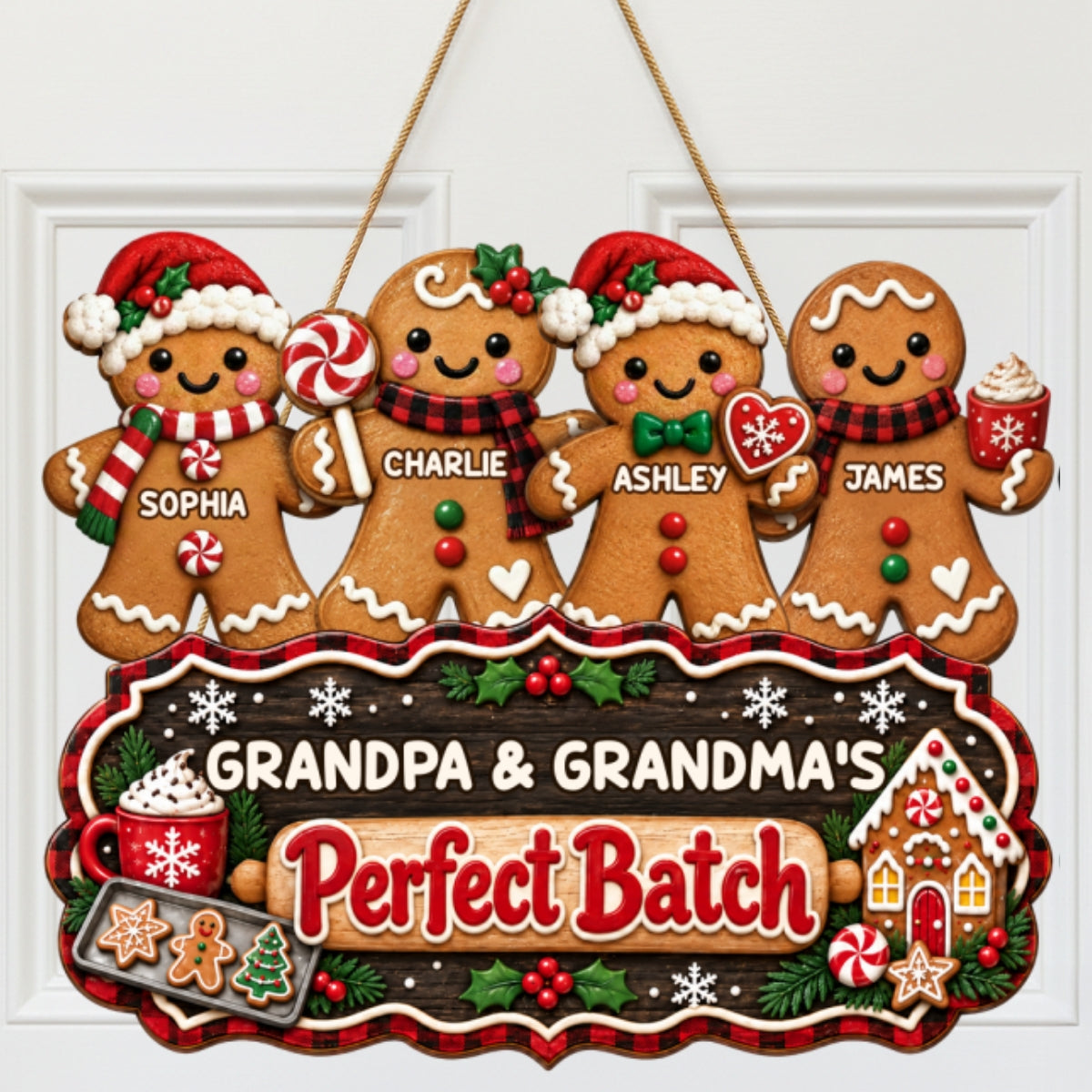 Christmas Gingerbread Grandpa Grandma Perfect Batch - Personalized Wood Sign - Christmas Decor, Door Sign For Grandparents