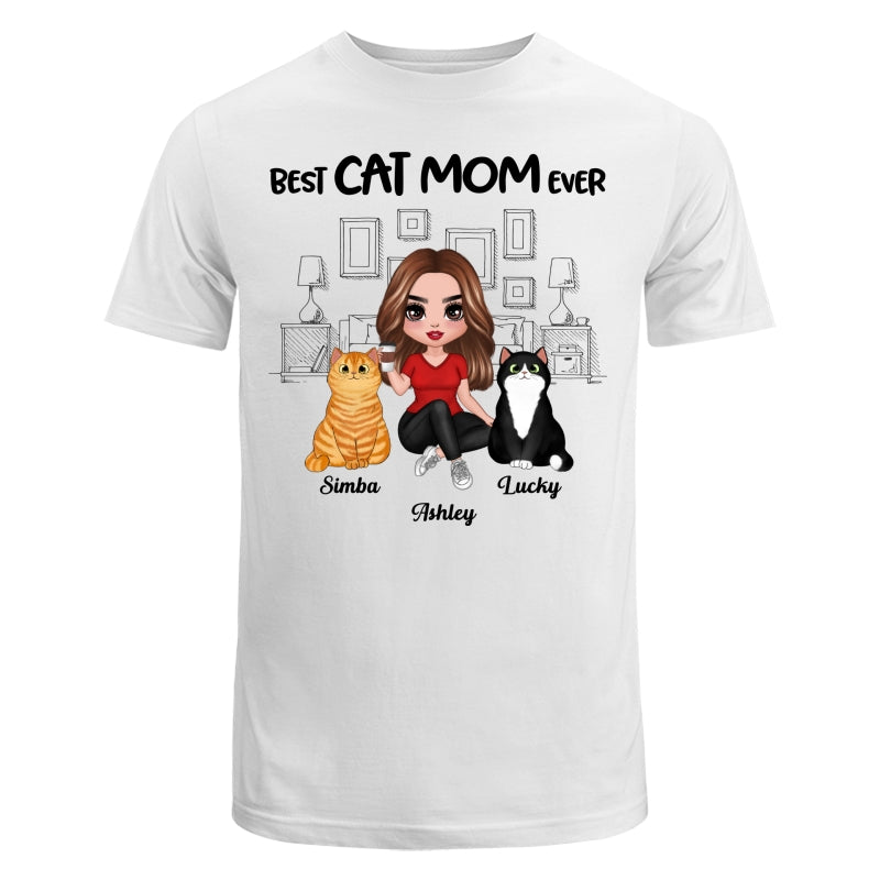 Outline Background In House Best Cat Mom Ever Personalized Shirt