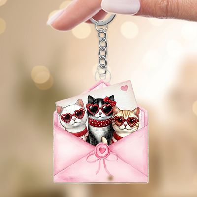 Cute  Cat In Letter Envelope Personalized Acrylic Keychain, Gift for Cat Mom, Cat Dad