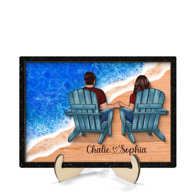 Couple Sitting On The Seaside Personalized 2-Layer Wooden Plaque