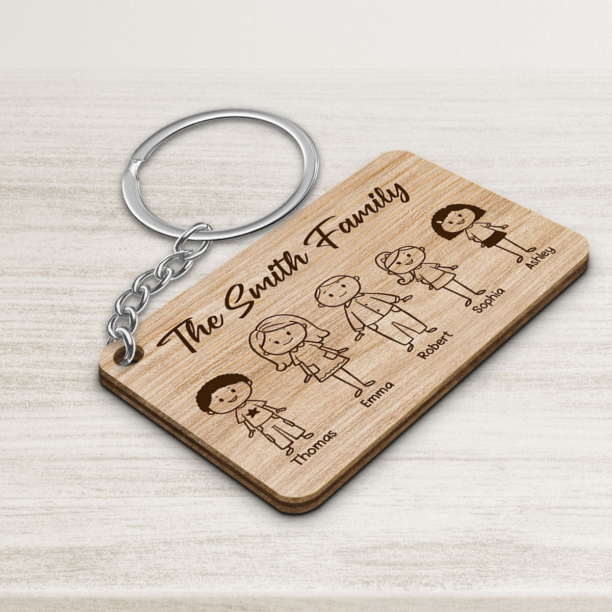 Stick Family Couple Kid Dog Cat Personalized Wooden Keychain