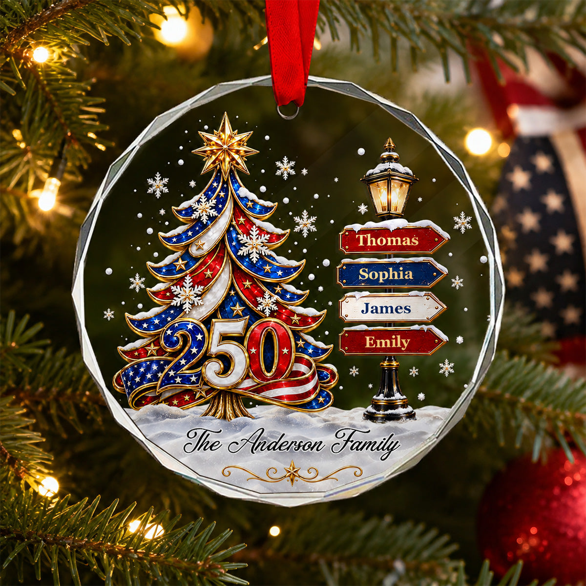 America 250 Family Tree - Personalized Glass Ornament