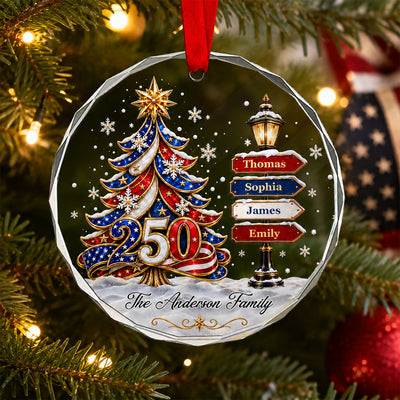 America 250 Family Tree - Personalized Glass Ornament