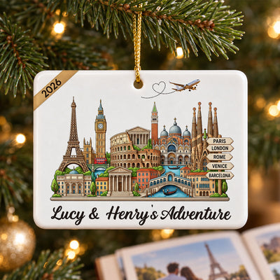 Travel Destinations The Places You've Been Landmarks - Personalized Ceramic Ornament - Traveling Destination Keepsake, Christmas Gift For Traveling Lovers