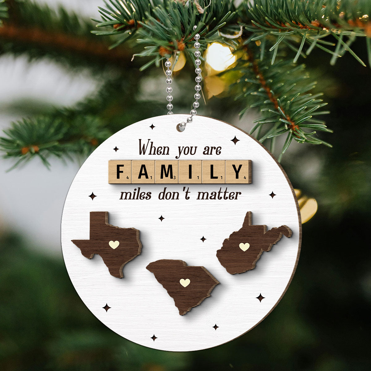Long Distance Relationship Family Couple Siblings Besties State Map Personalized 2-Layer Wooden Ornament