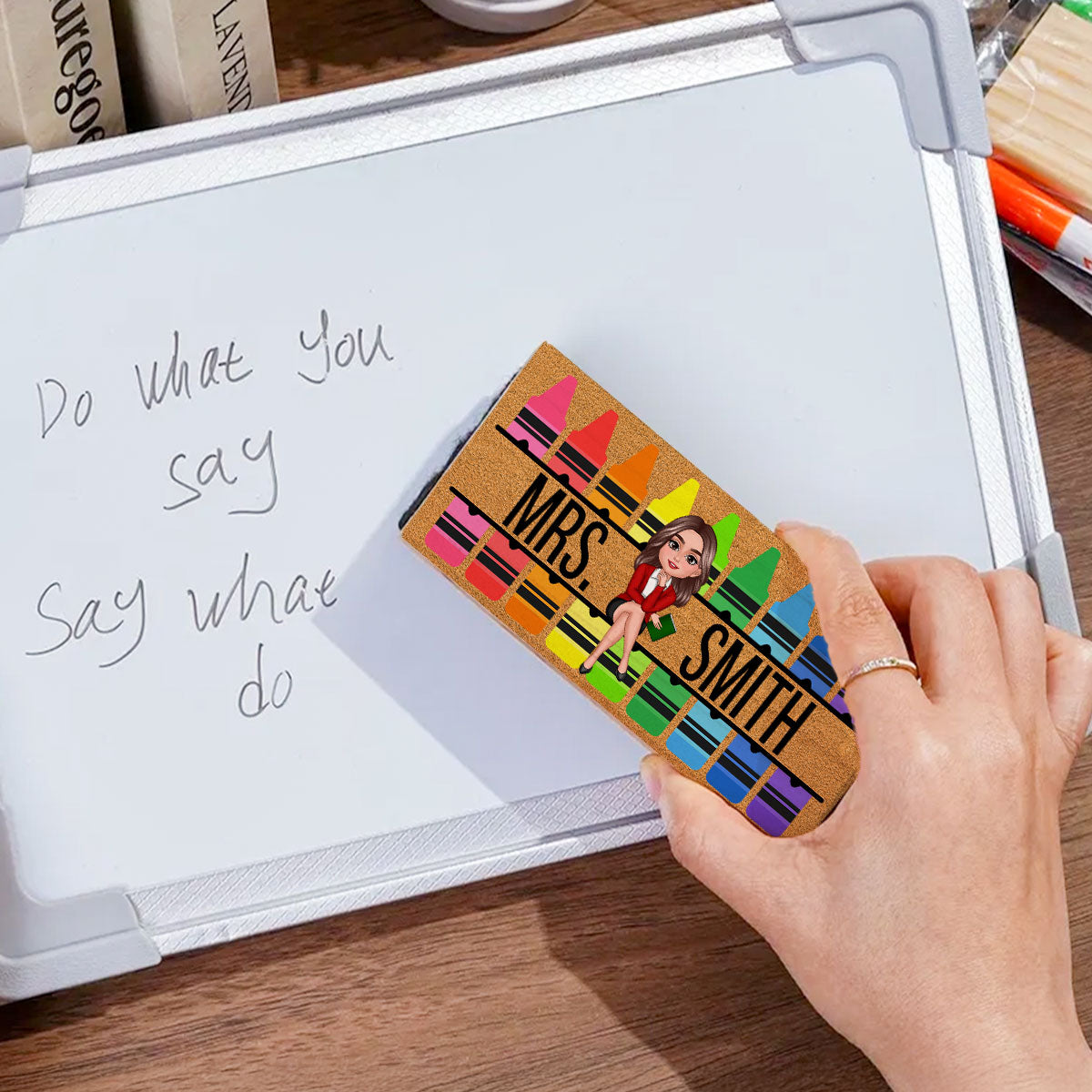 Teacher Sitting on Crayon Personalized Chalkboard/Whiteboard Eraser with Marker, Teacher Appreciation Gift, Back To School Gift