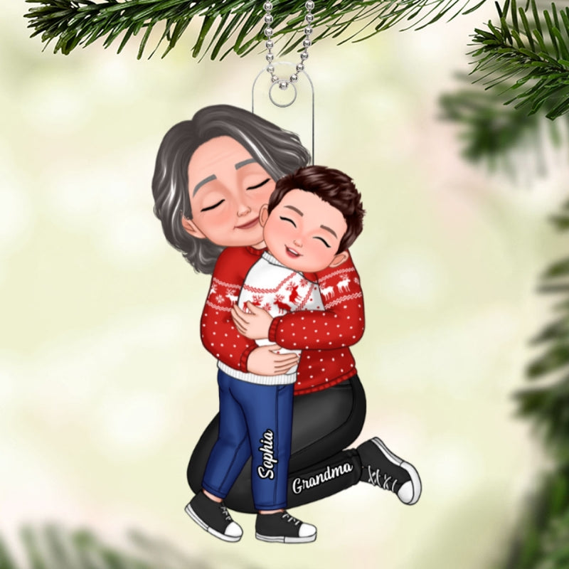 Christmas Grandma Hugging Kid Gift For Granddaughter Grandson Grandchildren Personalized Acrylic Ornament