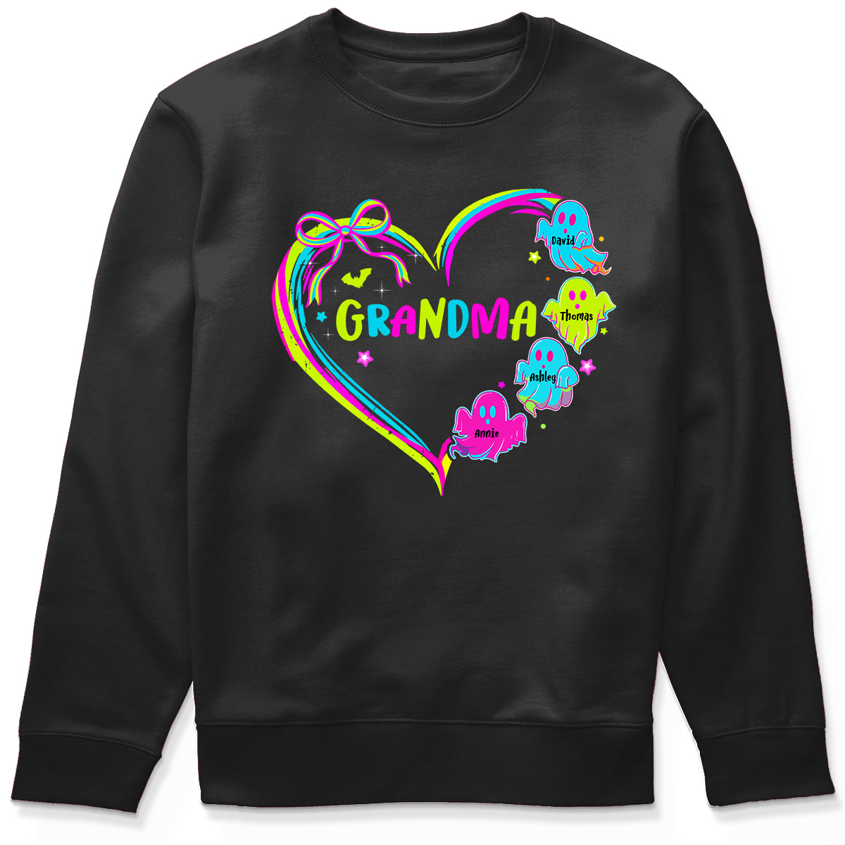 Halloween Preppy Style Neon Colors Boo Kids Names Grandma Heart Personalized Shirt