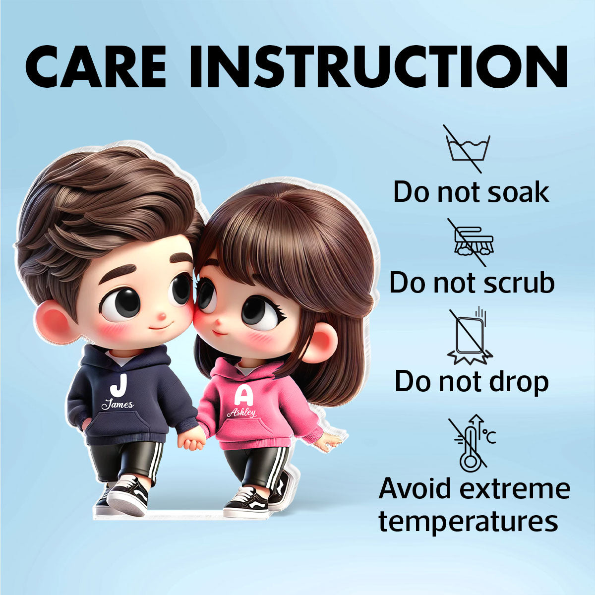 3D Effect Cute Cartoon Couple Holding Hands Personalized Acrylic Block Plaque, Anniversary &  Gift for him, Gift for her