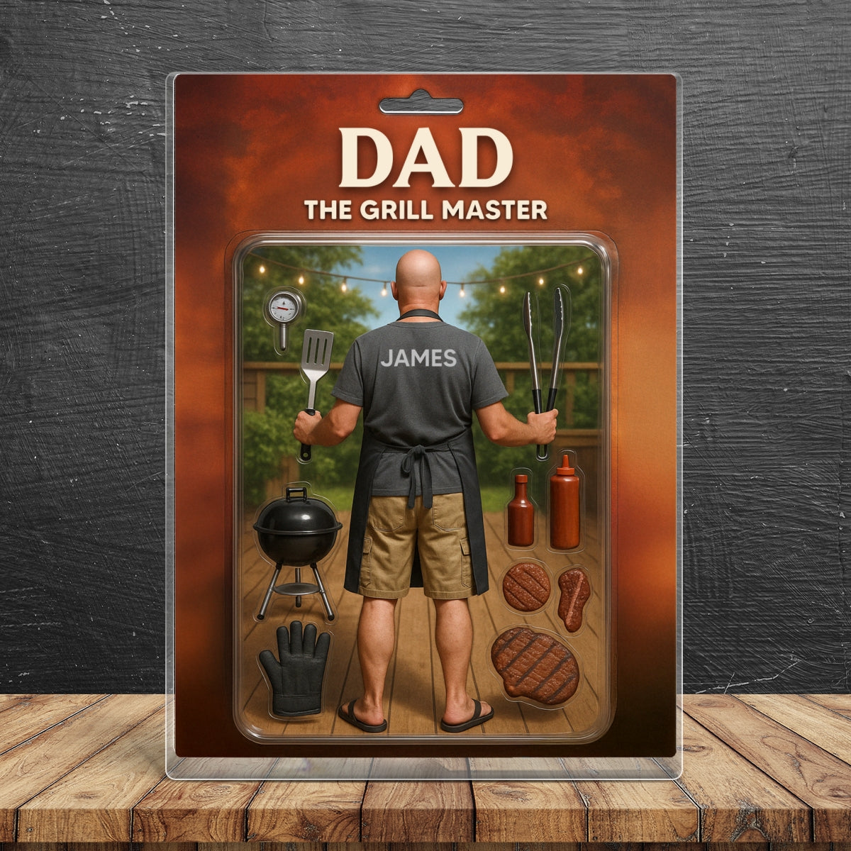 3D Effect Grilling Dad Custom Figure Personalized Flat Rectangle Acrylic Block, Gift For Dad