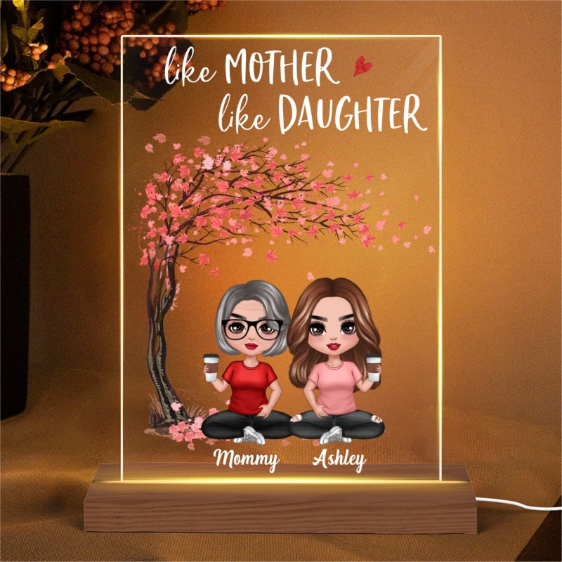 Doll Mother And Daughter Under Pink Tree Personalized Rectangle Acrylic LED Night Light