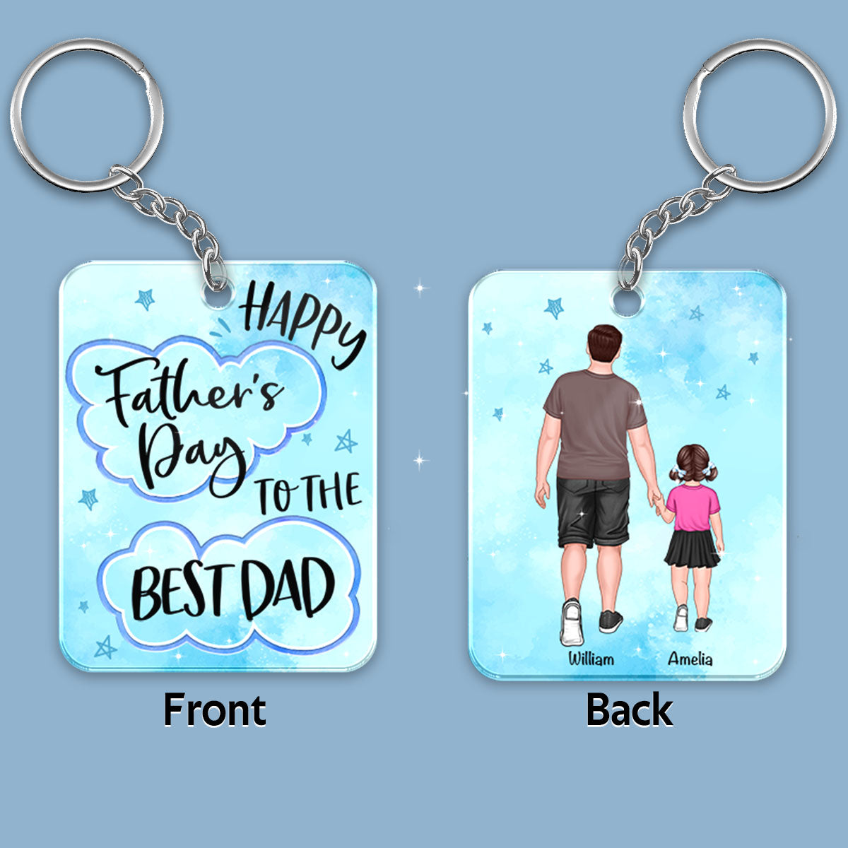 Happy Father‘s Day Best Dad Walking Dad And Kids Personalized Acrylic Keychain