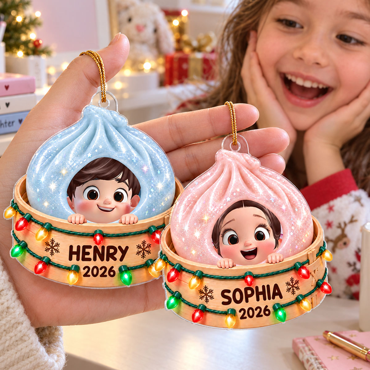 Trending Dumpling With Kid - Personalized Acrylic Ornament - Christmas Gift, Keepsake For Kids, Teenagers