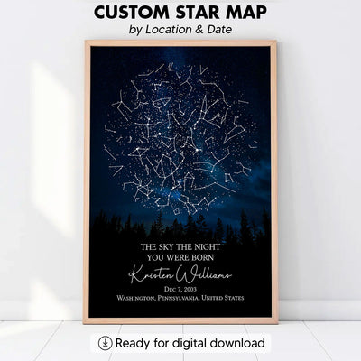 The Stars on the Night You Were Born Custom Star Map, Heartfelt Gift for Husband, Wife, Daughter, Son, Granddaughter, Grandson, Birthday Gift