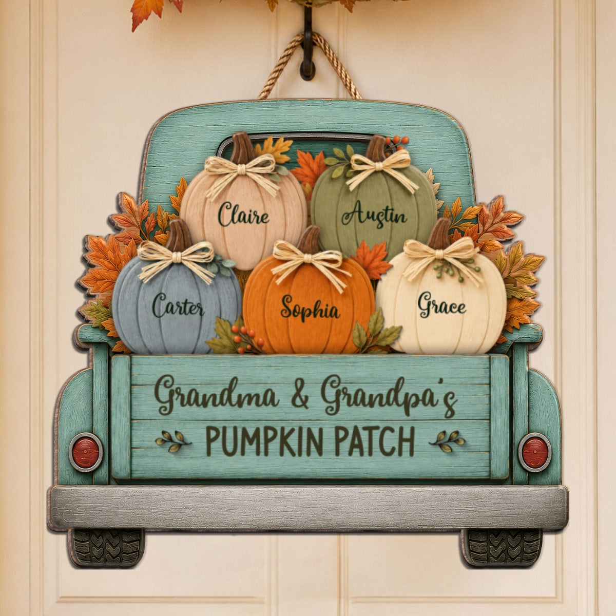 Grandma Grandpa's Pumpkin Patch Truck 2D Flat Printed - Personalized Door Hanger - Fall Season Decor For Grandparents